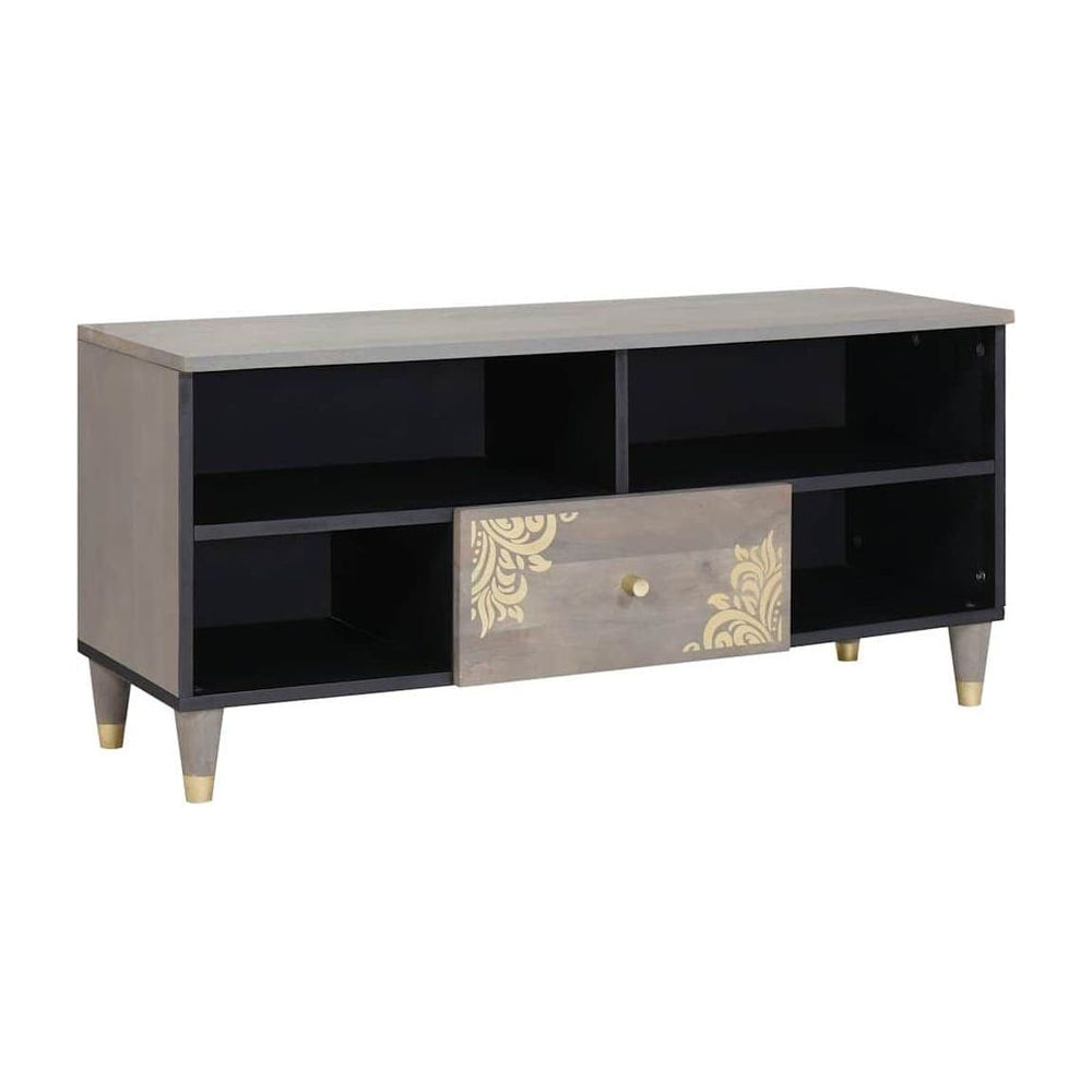TV Cabinet with Drawer Grey Solid Mango Wood