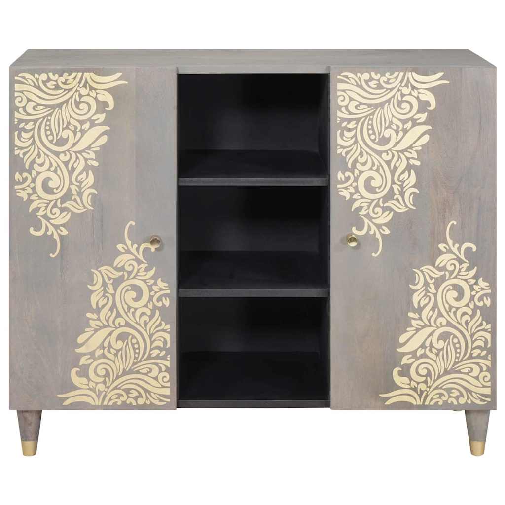 vidaXL Sideboard Grey and Gold 90 x 33 x 75 cm Solid Mango Wood 3