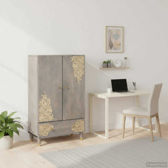 Highboard Grey and Gold Solid Mango Wood