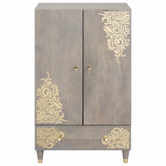 Highboard Grey and Gold Solid Mango Wood, image 4