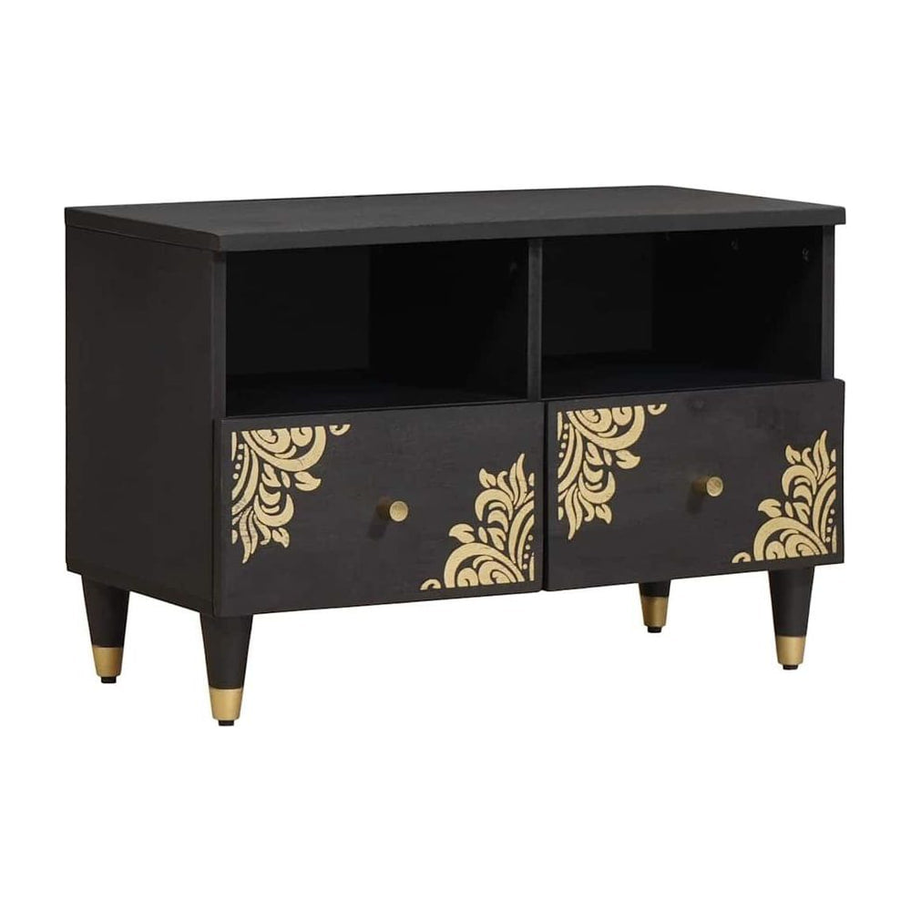 TV Cabinet with Drawer Black Solid Mango Wood