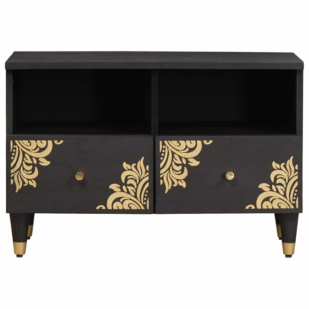 TV Cabinet with Drawer Black Solid Mango Wood, image 3