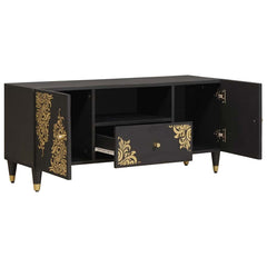TV Cabinet with Drawer Black Solid Mango Wood, image 2