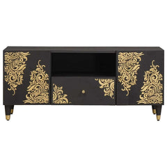 TV Cabinet with Drawer Black Solid Mango Wood, image 3