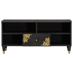 TV Cabinet with Drawer Black Solid Mango Wood, image 3