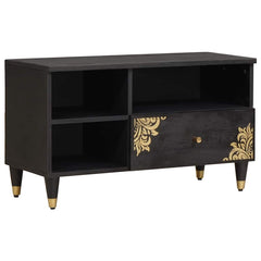 TV Cabinet with Drawer Solid Mango Wood in Black