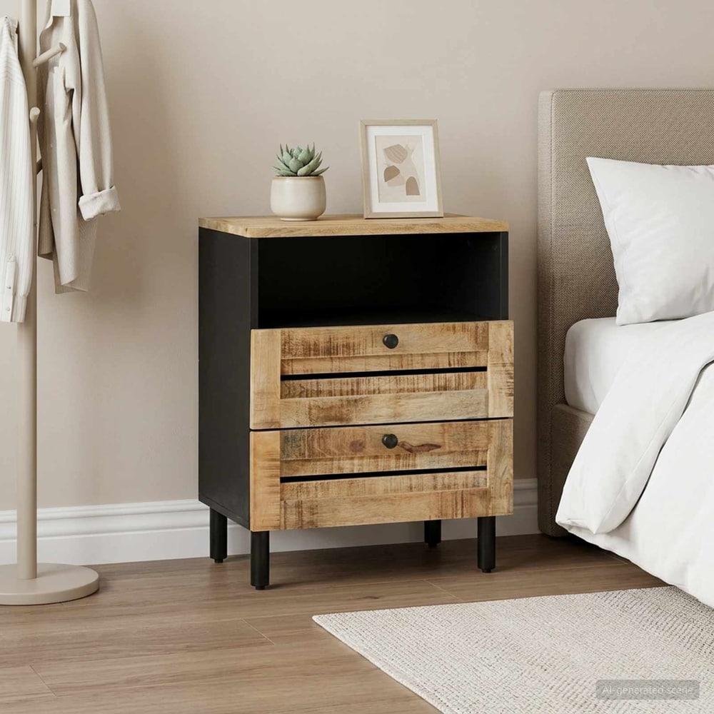 vidaXL Bedside Table Brown and Black 50 x 33 x 60 cm Solid Mango Wood 1