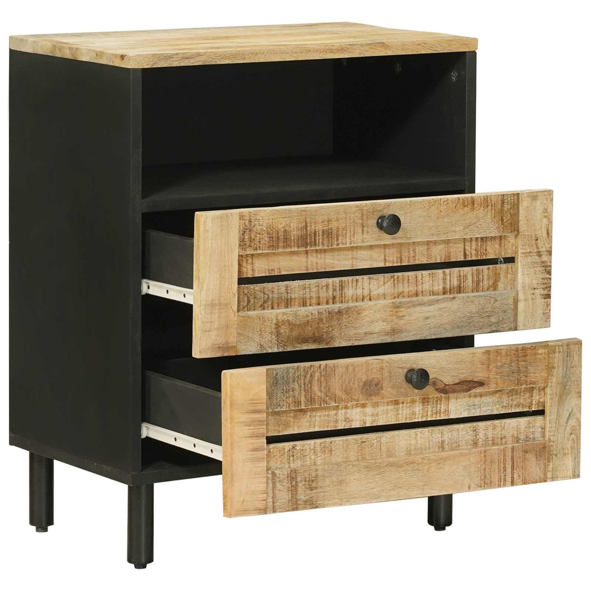 vidaXL Bedside Table Brown and Black 50 x 33 x 60 cm Solid Mango Wood 3