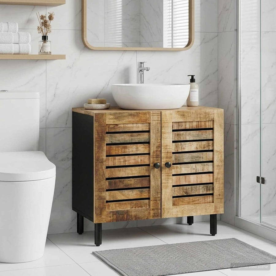 vidaXL Sink cabinet Brown and Black 62 x 33 x 58 cm Solid Mango Wood 1