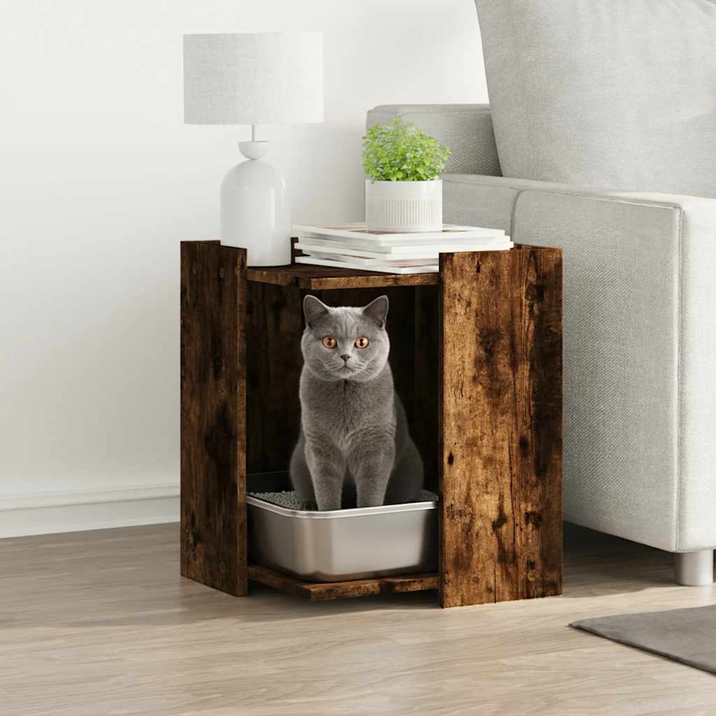 vidaXL Cat Litter Box Enclosure Smoked Oak 42 x 42 x 51 cm 1