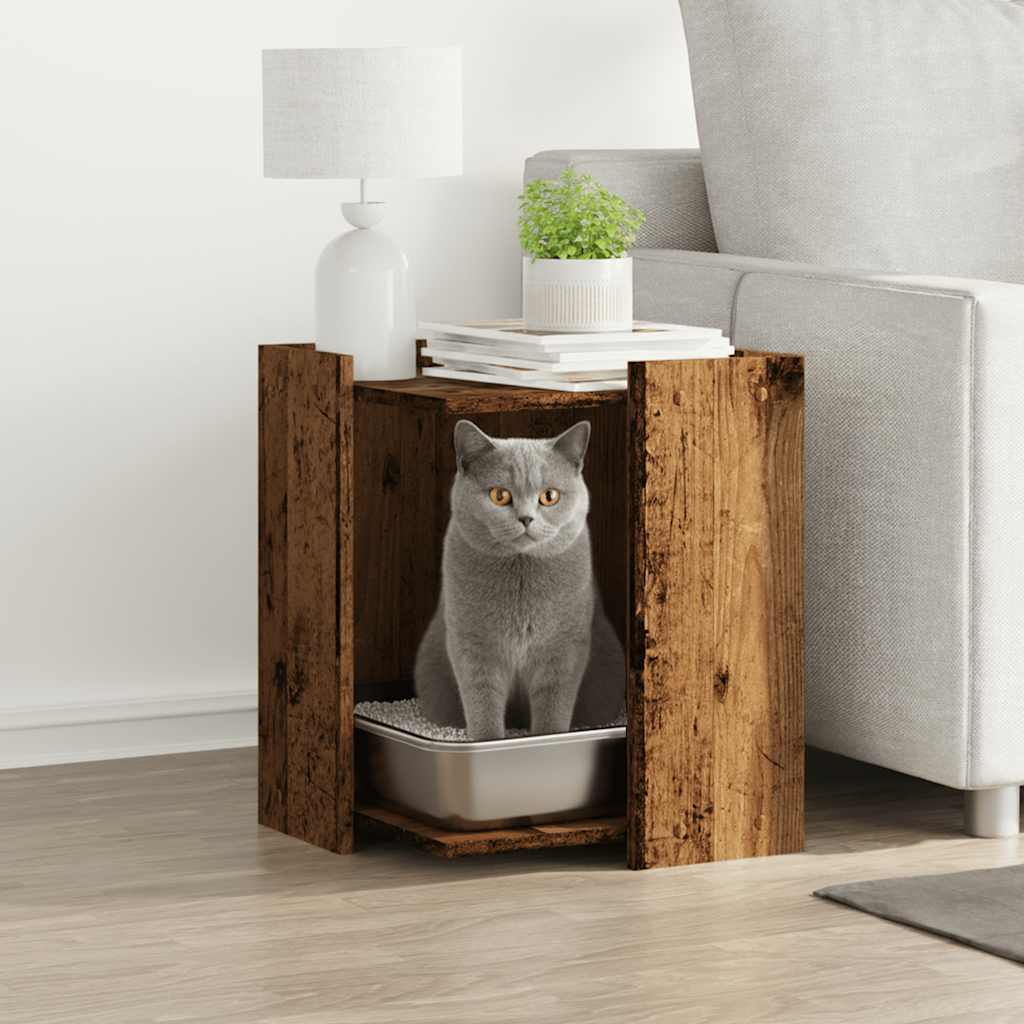 vidaXL Cat Litter Box Enclosure Old Wood 42 x 42 x 51 cm 1