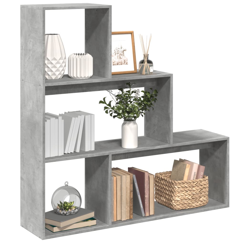 vidaXL Room Divider Bookcase 3-Tier Concrete Grey 123x29x123 cm Engineered Wood 1