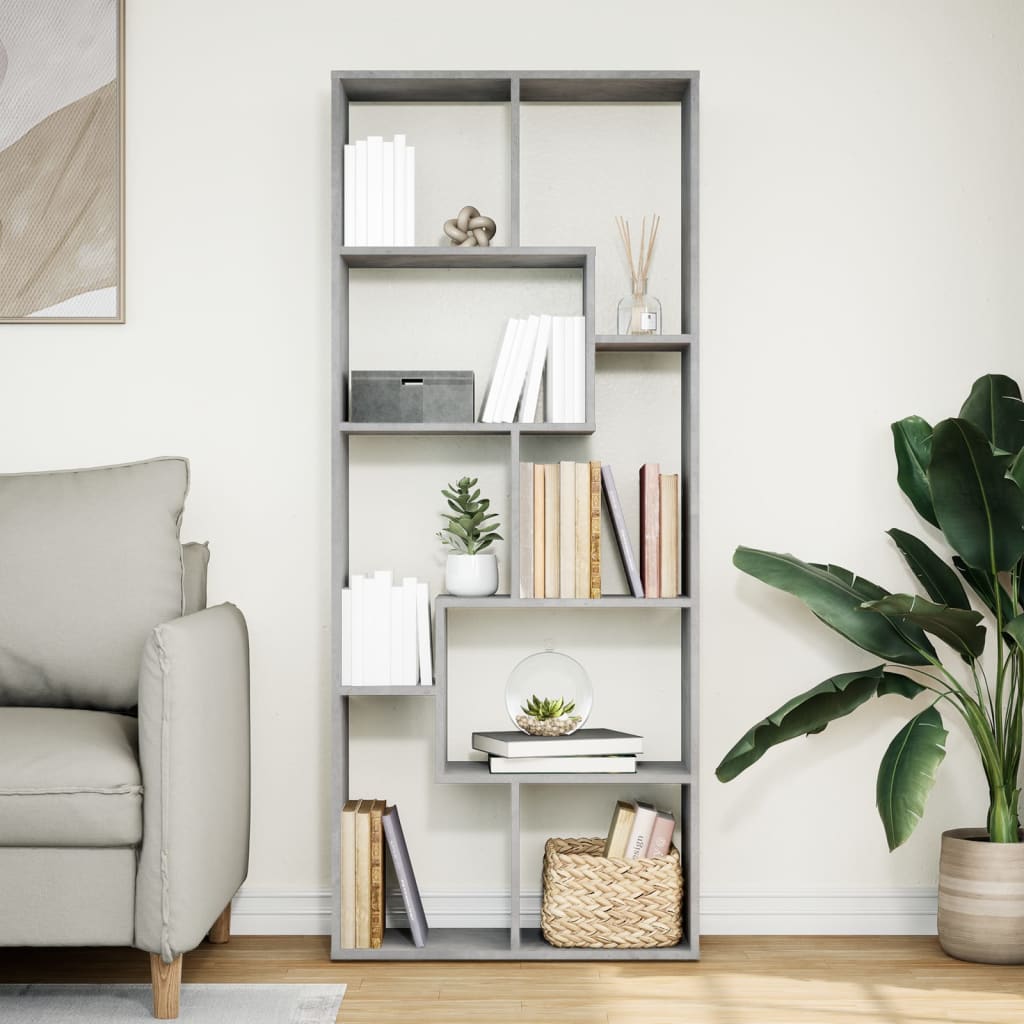 vidaXL Room Divider Bookcase Concrete Grey 67x25x161.5 cm Engineered Wood 3