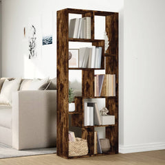 vidaXL Room Divider Bookcase Smoked Oak 67x25x161.5 cm Engineered Wood 4