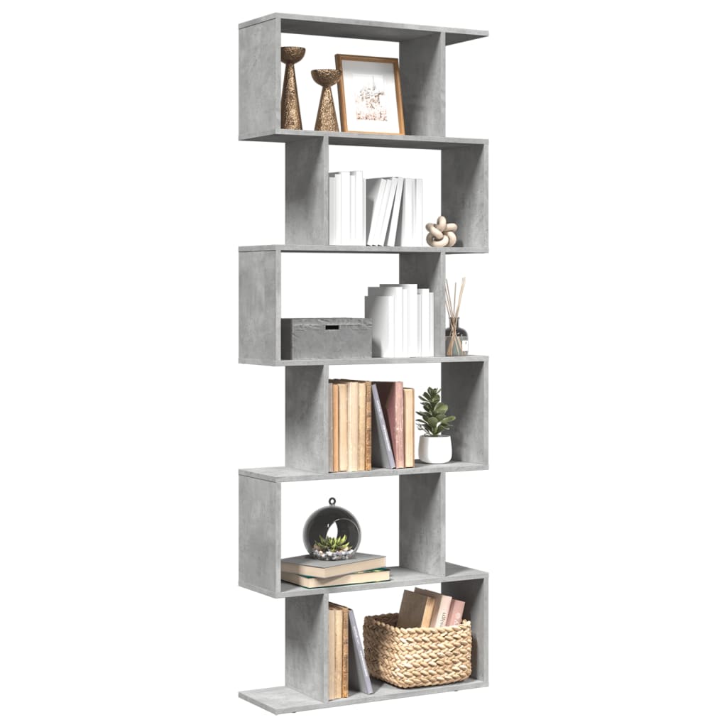 vidaXL Room Divider Bookcase 6-Tier Concrete Grey 70x24x193 cm Engineered Wood 1