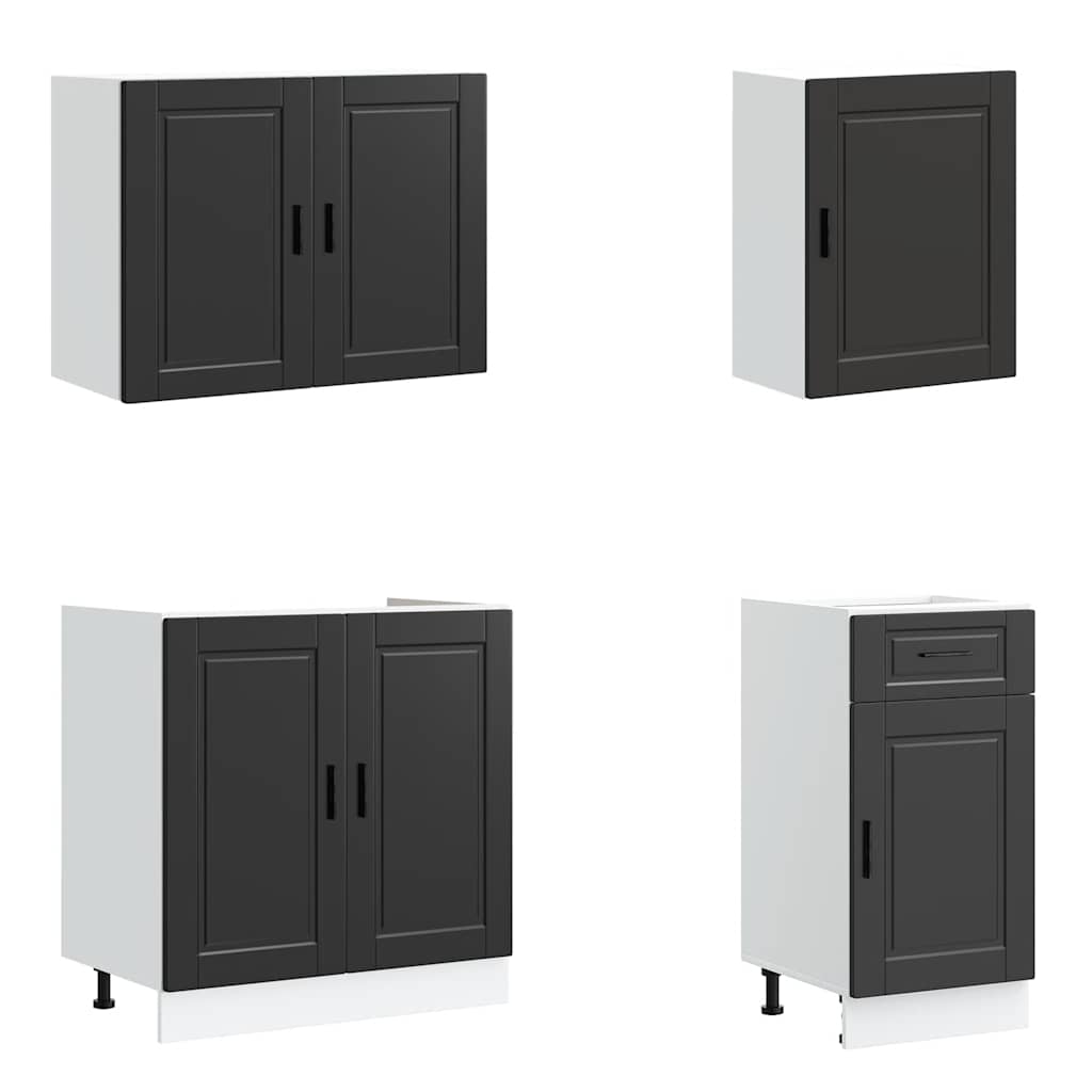 7 Piece Kitchen Cabinet Set "Porto" Engineered Wood Black