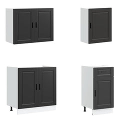7 Piece Kitchen Cabinet Set "Porto" Engineered Wood Black
