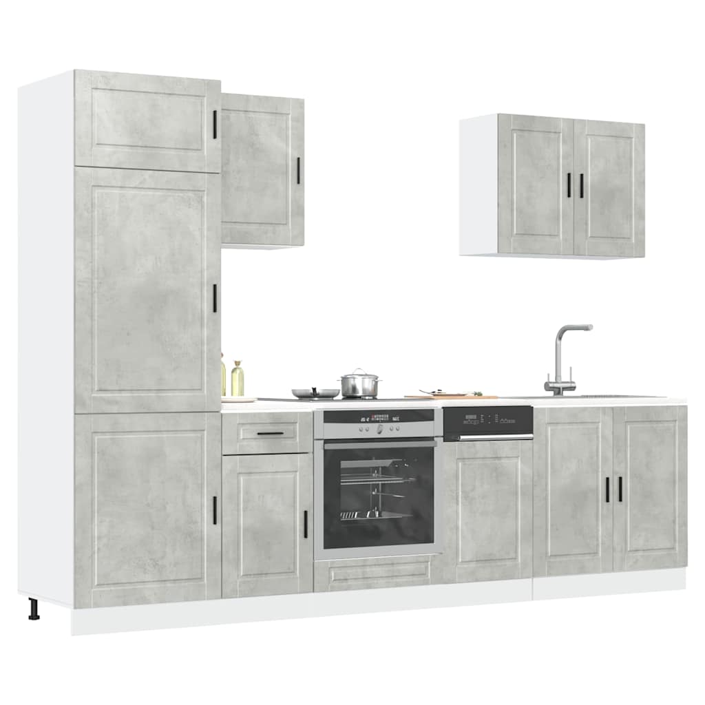 7 Piece Kitchen Cabinet Set "Porto" Engineered Wood Concrete grey