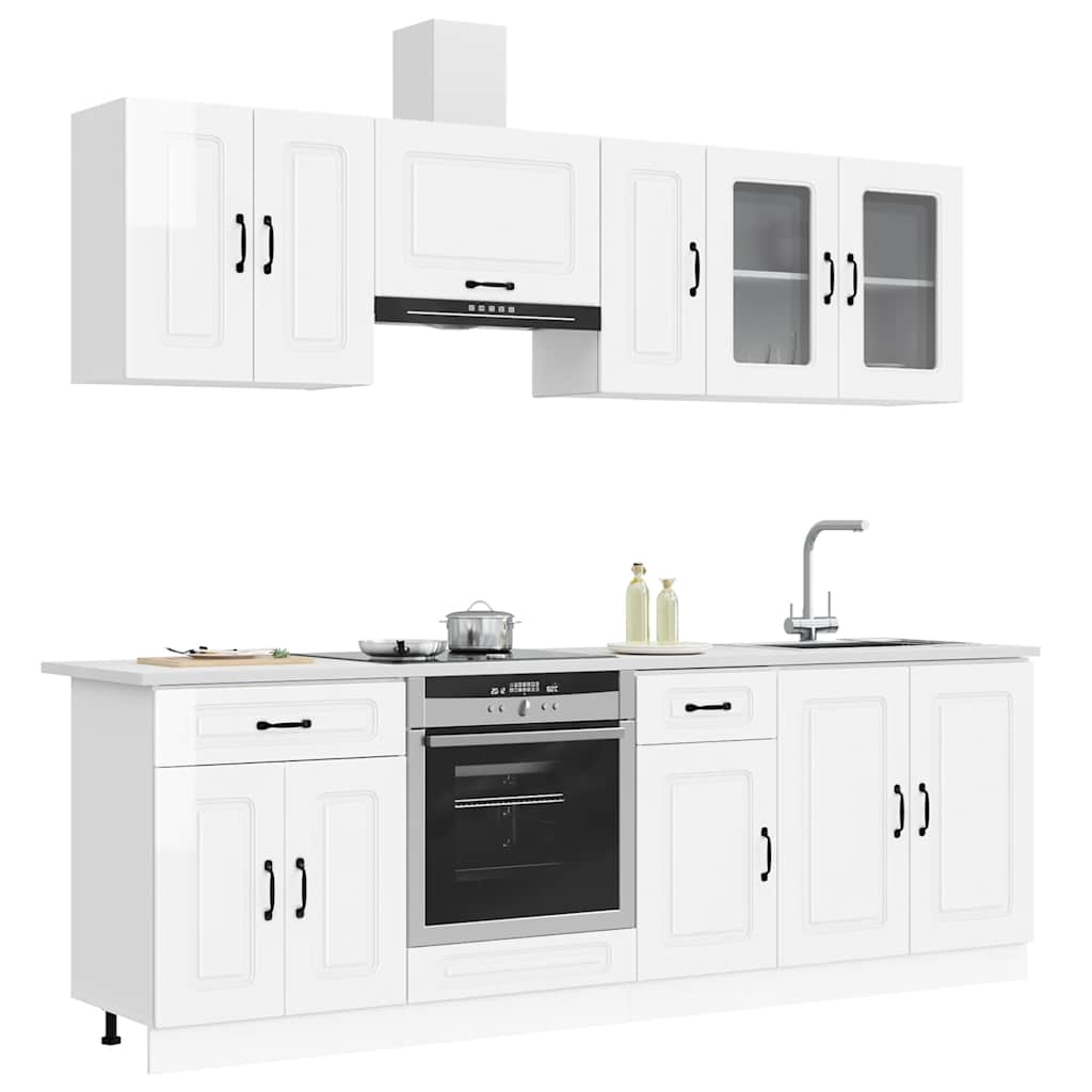 8 Piece Kitchen Cabinet Set "Kalmar" Engineered Wood High gloss white