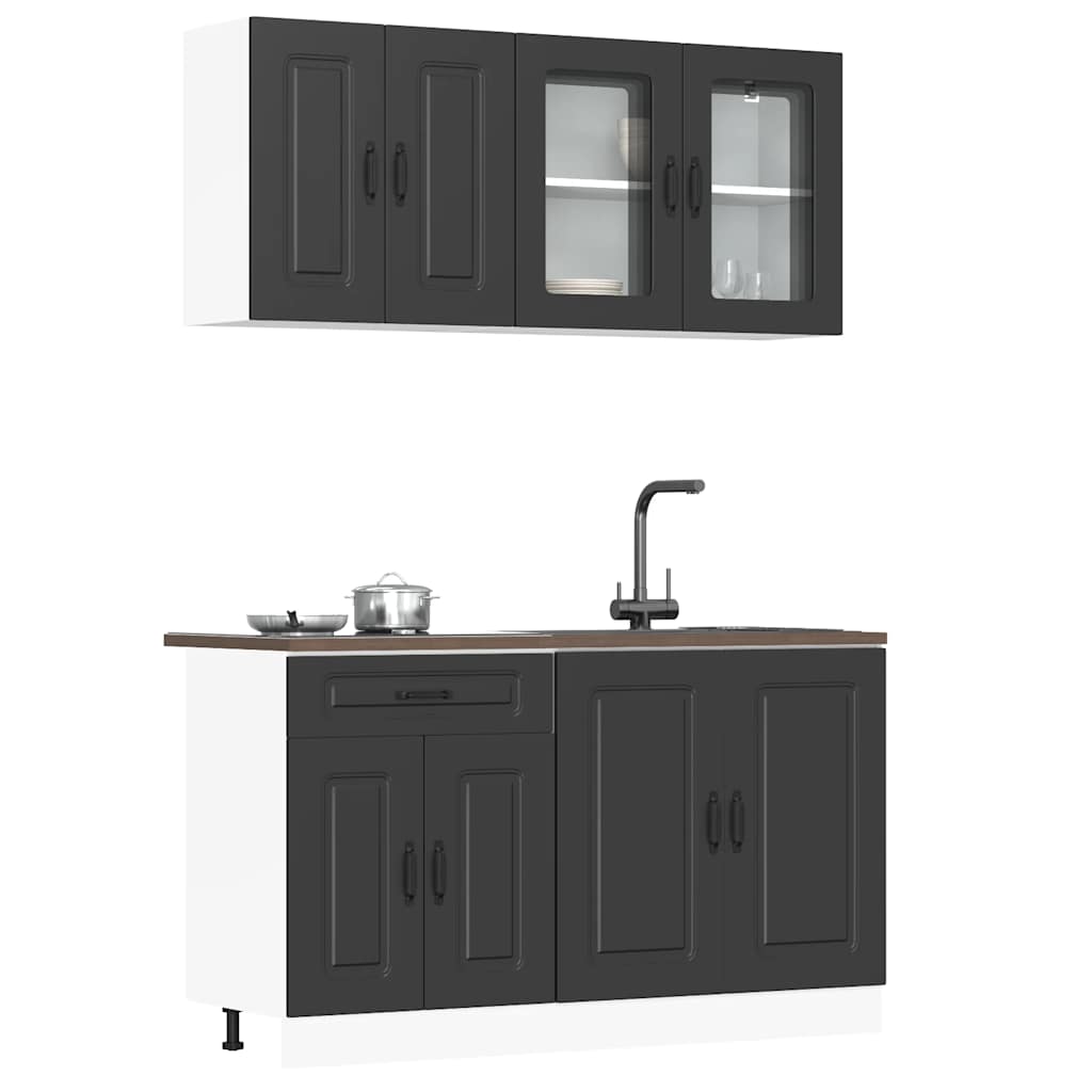 4 Piece Kitchen Cabinet Set "Kalmar" Engineered Wood Black