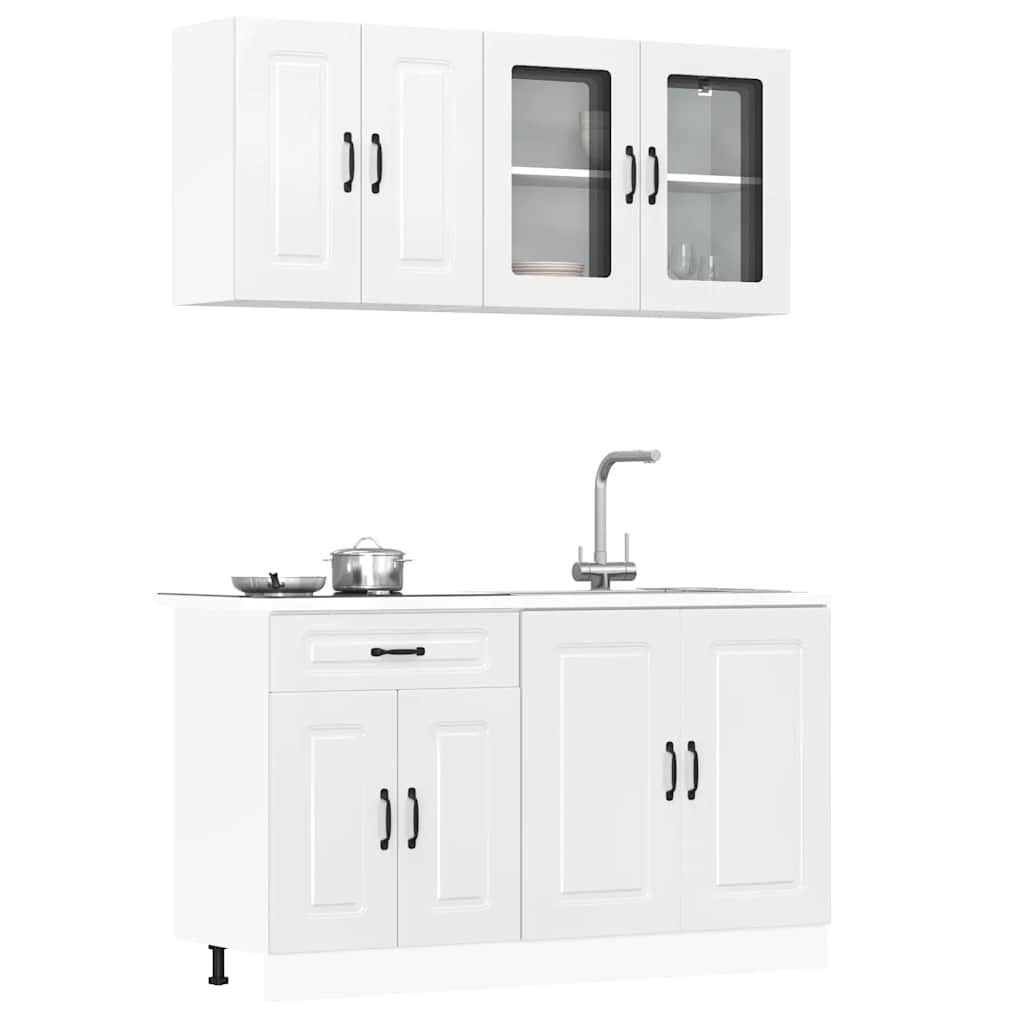 4 Piece Kitchen Cabinet Set "Kalmar" Engineered Wood High gloss white