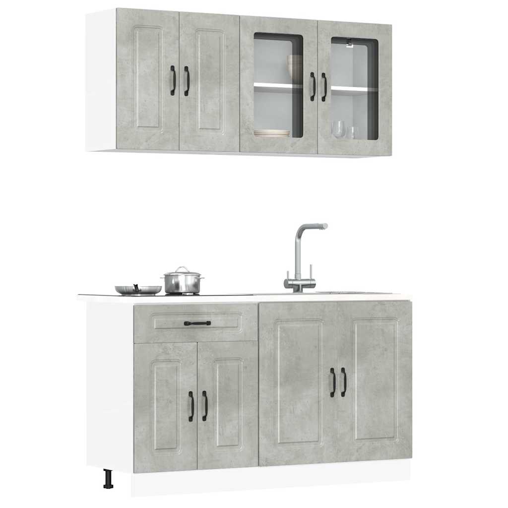 4 Piece Kitchen Cabinet Set "Kalmar" Engineered Wood Concrete grey