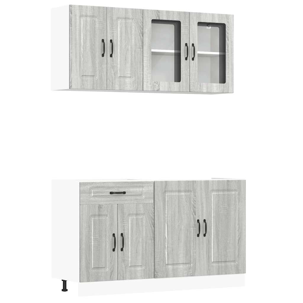 4 Piece Kitchen Cabinet Set "Kalmar" Engineered Wood Grey sonoma