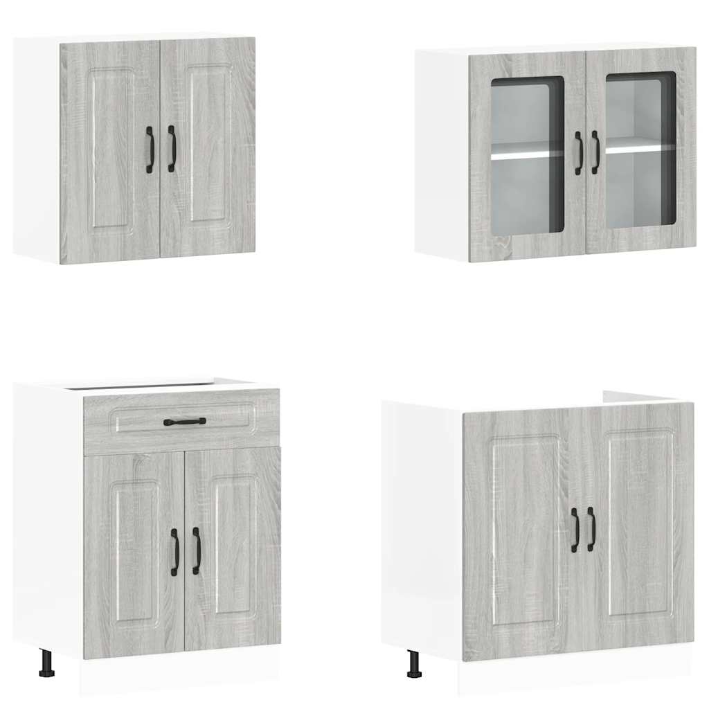 4 Piece Kitchen Cabinet Set "Kalmar" Engineered Wood Grey sonoma