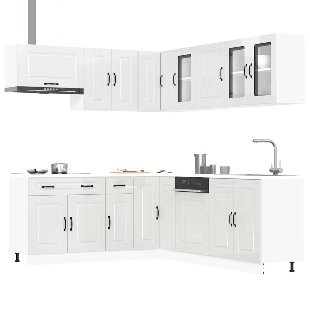 11 Piece Kitchen Cabinet Set "Kalmar" Engineered Wood High gloss white