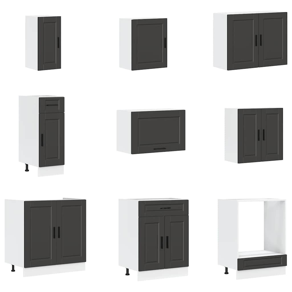 14 Piece Kitchen Cabinet Set "Porto" Engineered Wood Black