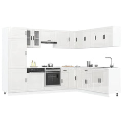 14 Piece Kitchen Cabinet Set "Porto" Engineered Wood High gloss white