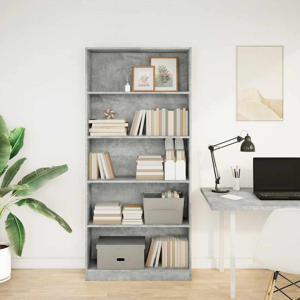 vidaXL Bookcase Concrete Grey 80x24x176 cm Engineered Wood 3