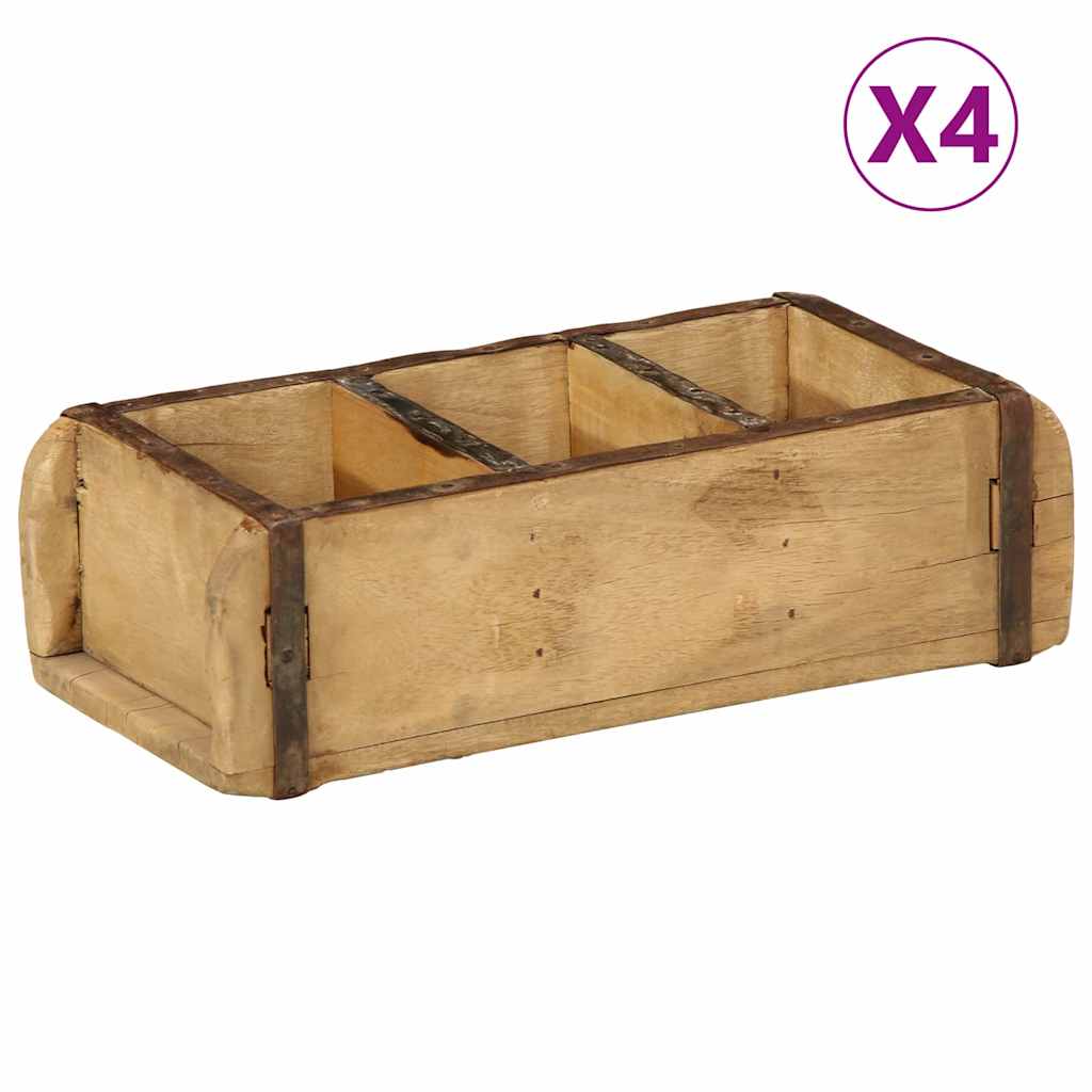 vidaXL Tray 4 pcs Brown 30 x 14 x 9 cm Solid Reclaim Wood 1
