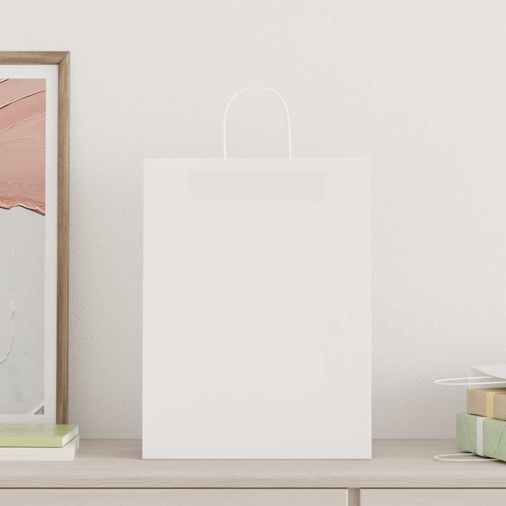 vidaXL Paper Bags 250 pcs with Handles White 32x12x42 cm 2