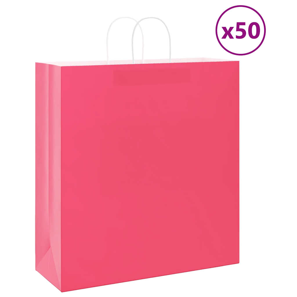 vidaXL Paper Bags 50 pcs with Handles Pink 45x17x48 cm 1