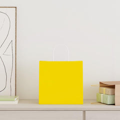 vidaXL Paper Bags 250 pcs with Handles Yellow 26x17x25 cm 2