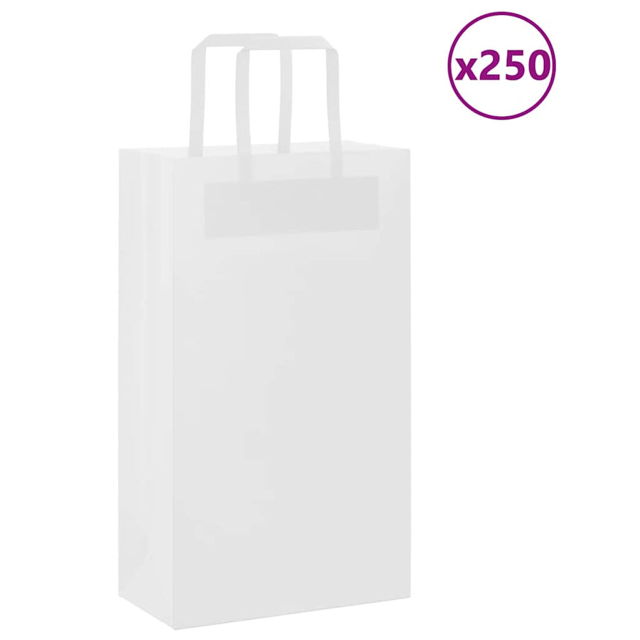 vidaXL Paper Bags 250 pcs with Handles White 21x11x36 cm 1