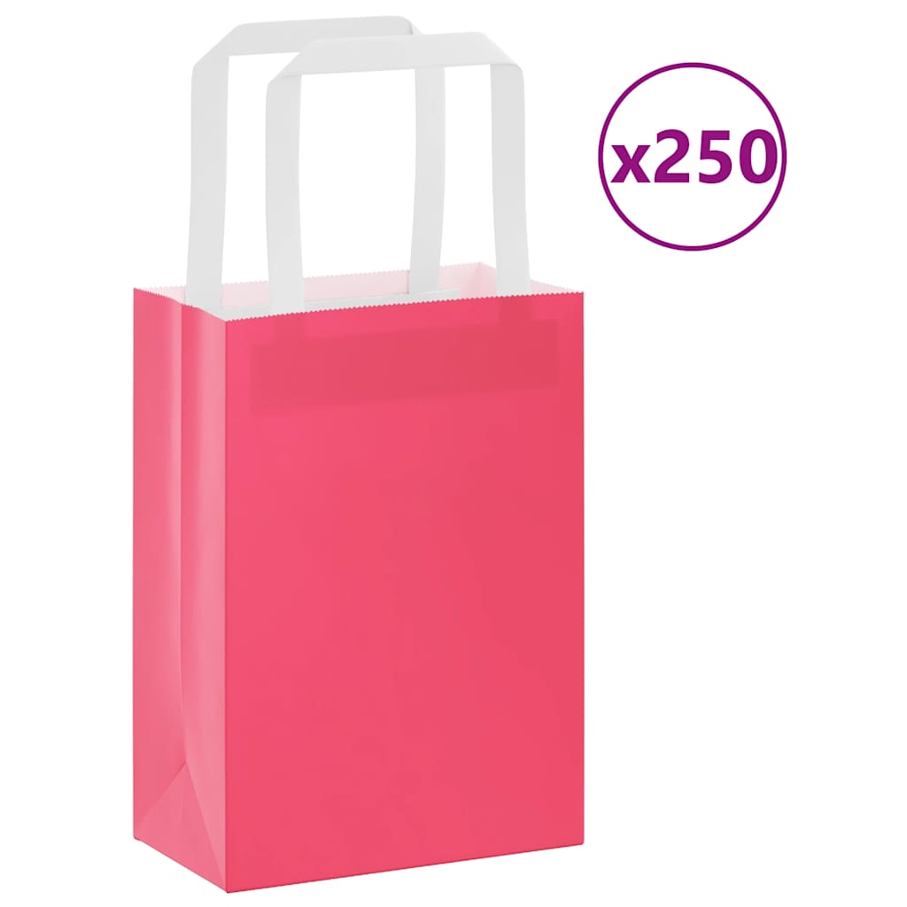 vidaXL Paper Bags 250 pcs with Handles Pink 15x8x21 cm 1