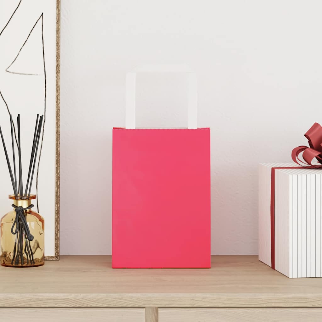 vidaXL Paper Bags 250 pcs with Handles Pink 15x8x21 cm 2