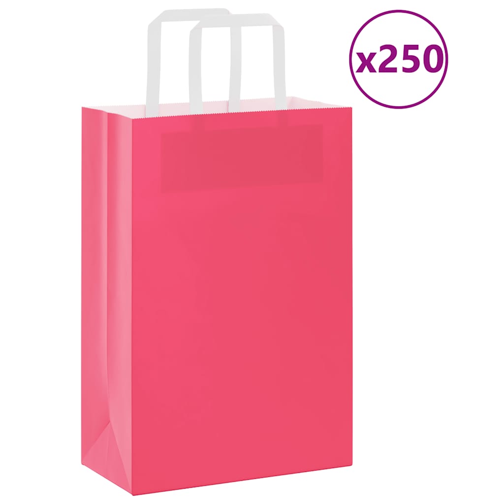 vidaXL Paper Bags 250 pcs with Handles Pink 21x11x31 cm 1