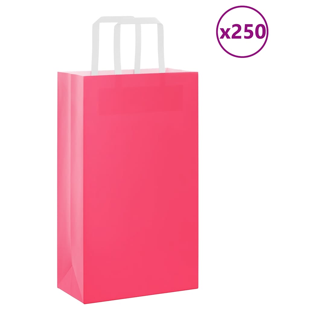 vidaXL Paper Bags 250 pcs with Handles Pink 21x11x36 cm 1