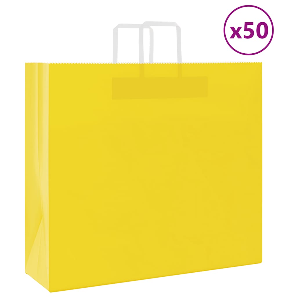 vidaXL Paper Bags 50 pcs with Handles Yellow 54x15x49 cm 1