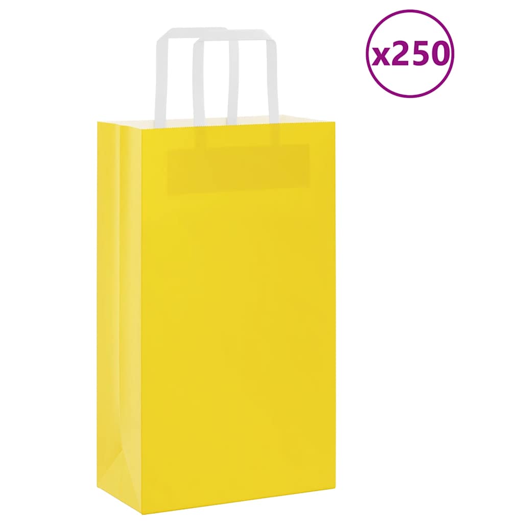vidaXL Paper Bags 250 pcs with Handles Yellow 21x11x36 cm 1