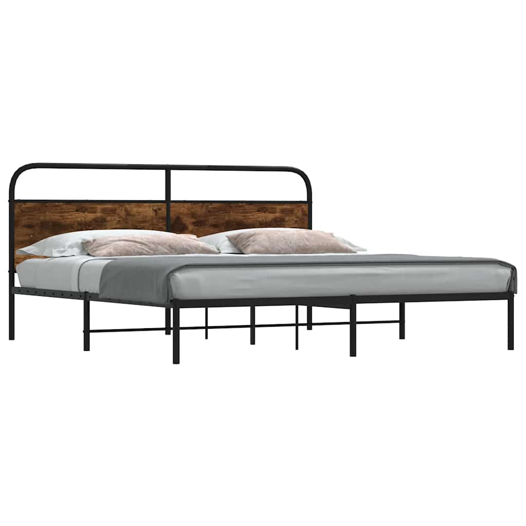 Metal Bed Frame without Mattress Smoked Oak Headboard