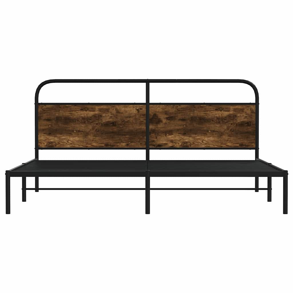 Metal Bed Frame without Mattress 183x213 cm Smoked Oak With headboard