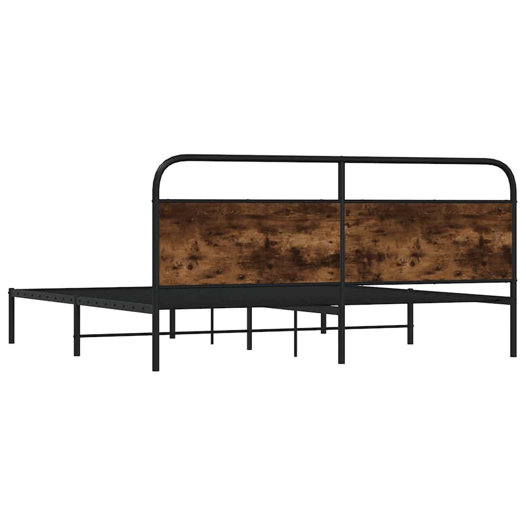 Metal Bed Frame without Mattress 183x213 cm Smoked Oak With headboard