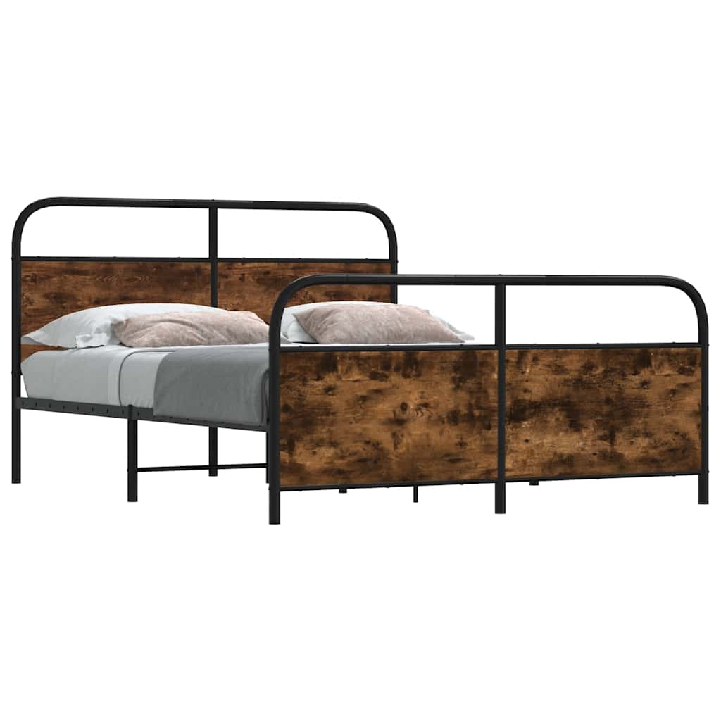 Metal Bed Frame without Mattress 183x213 cm Smoked Oak With headboard & footboard