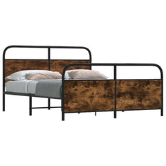 Metal Bed Frame without Mattress 183x213 cm Smoked Oak With headboard & footboard