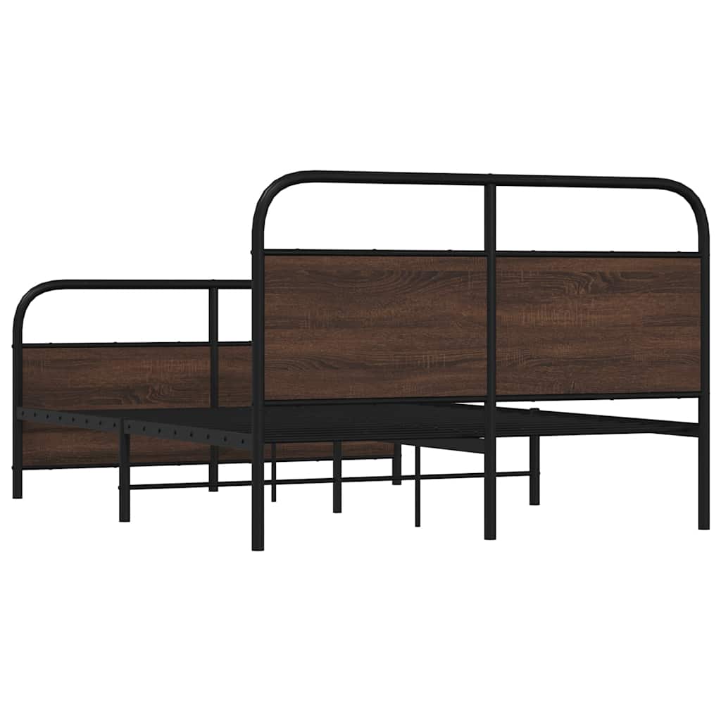 Metal Bed Frame without Mattress Brown Oak Length 200 cm with Headboard & Footboard 140 cm