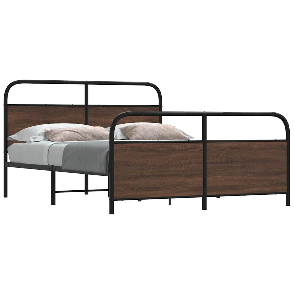 Metal Bed Frame without Mattress Brown Oak Length 200 cm with Headboard & Footboard 160 cm